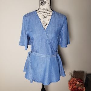 Blue Rain Denim Wrap Blouse Size S